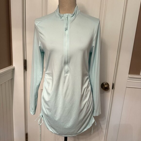 CARVE DESIGNS TOP TUNIC PALE GREEN STRETCH LONG SLEEVE CINCH TIE SIDES Sz M UPF - Picture 1 of 13